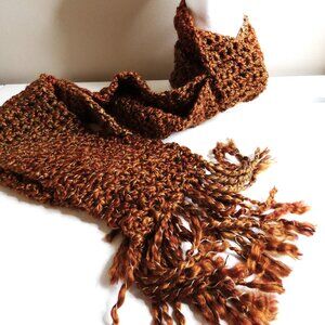 Brown Scarf Extra Long 104x5 Handmade Crochet Hand Knit Winter Warm Retro NWT